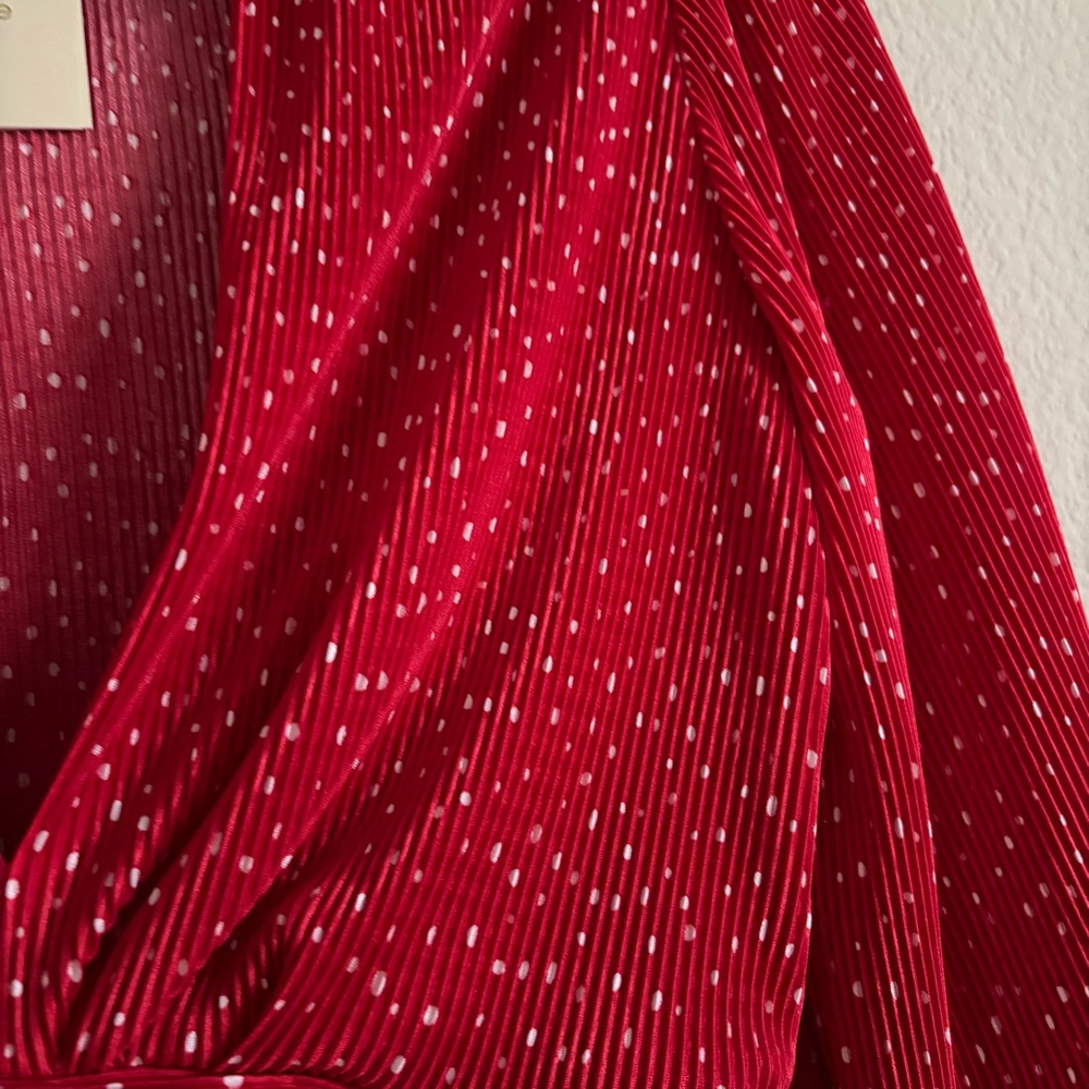 New Maje Red rouge Ruched cropped polka dot Blouse size 1 small top women’s - Picture 6 of 14